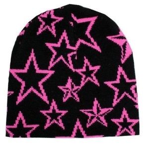 CUTE HOT PINK AND BLACK STAR BEANIE/SKULLY